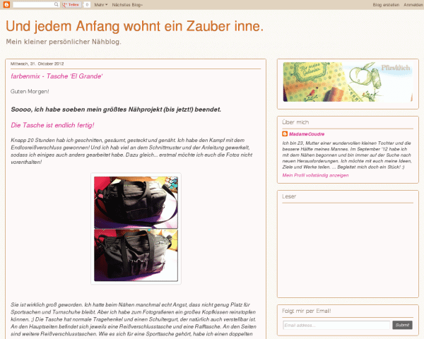 Screenshot  www.madamecoudre.blogspot.de