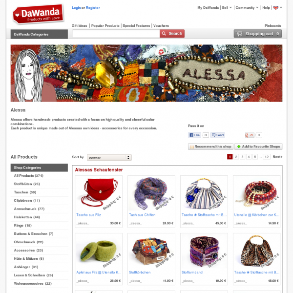 Screenshot  AlessasTaschen.dawanda.de