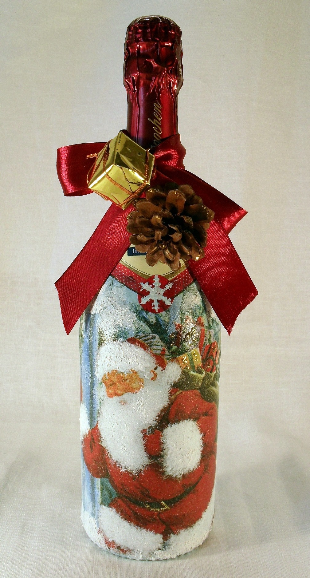 Geschenkflasche Sekt zu Weihnachten selbst gestalten