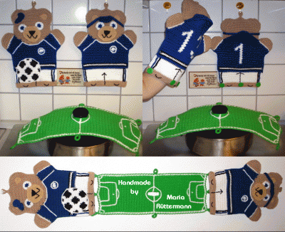 Topflappen + Topfhandschuh "Teddy Fußball"