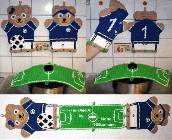 Topflappen + Topfhandschuh "Teddy Fußball"