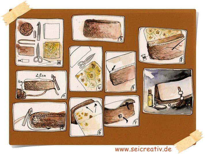 Strick und Leder – Clutch aus alten T-Shirts und Lederresten