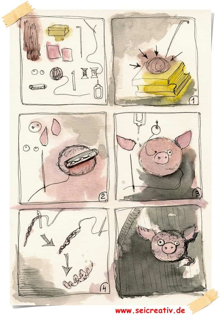 Viel Schwein in neuem Jahr! Gefilzte Schweinchen-Brosche