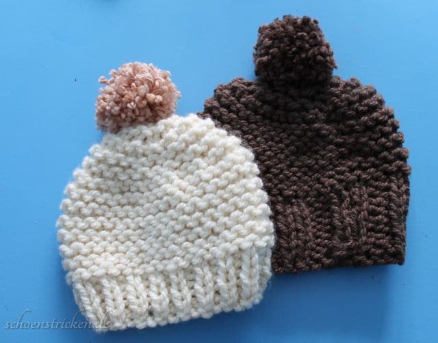 Einfache Pudelmütze aus dicker Wolle stricken