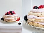 Schichttorte mit Baiserboden und Früchten