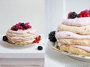 Schichttorte mit Baiserboden und Früchten