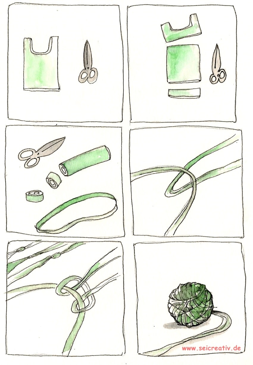 Garn aus Plastiktüten spinnen