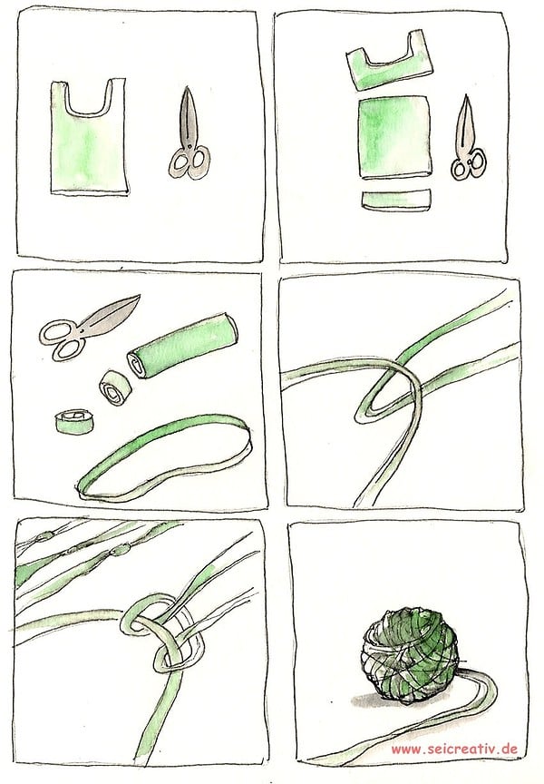 Garn aus Plastiktüten spinnen