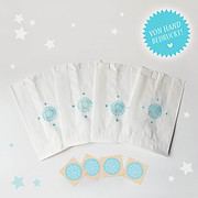 4 WEISSE GESCHENKTÜTEN + STICKER / handbedruckt