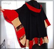 Patchwork-Poncho mit Streifenborte