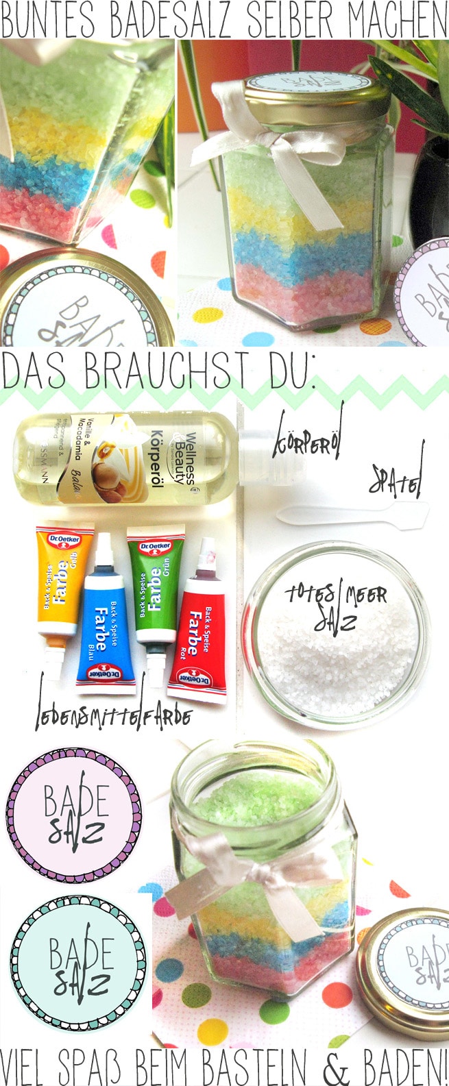 DIY Buntes Badesalz + Freebie Etikett