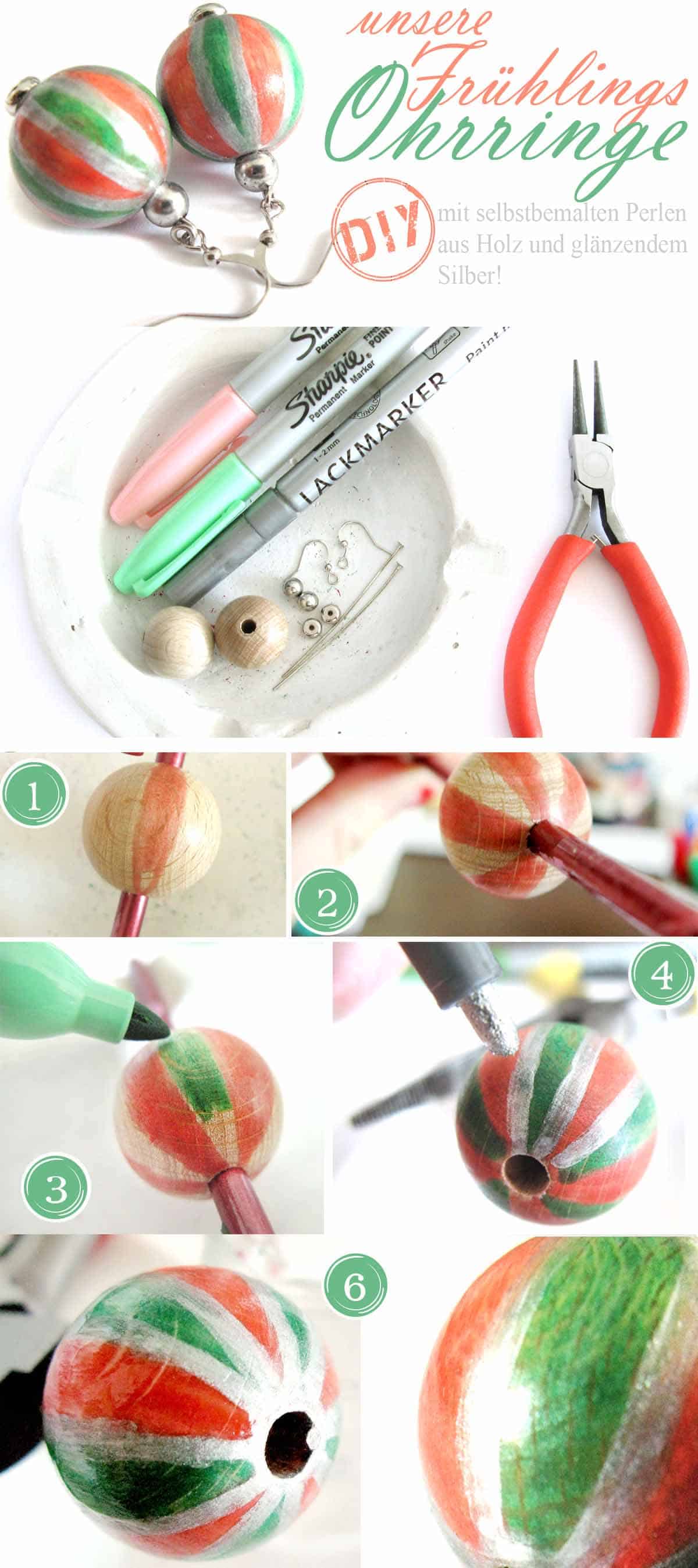 Ohrringe mit bemalten Holzperlen