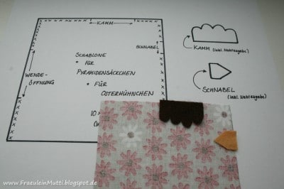 Nähanleitung für ein Küken, inklusive Schnittmuster, Stoff und Nähschablonen, für kreative Handarbeit im Rahmen eines Tutorials zum Küken nähen.