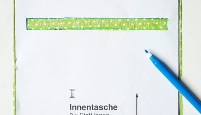 Schritt-für-Schritt-Anleitung zum Nähen einer Innentasche mit Stoffstreifen und Markierungen für den Sew Along Tag 3.