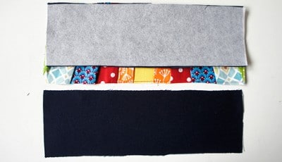 Verschiedene Stoffe für die Herstellung einer Clutch, inklusive Innenfutter und Außenmaterial, passend zum Sew Along Tag 4 - Clutch zusammenstellen.