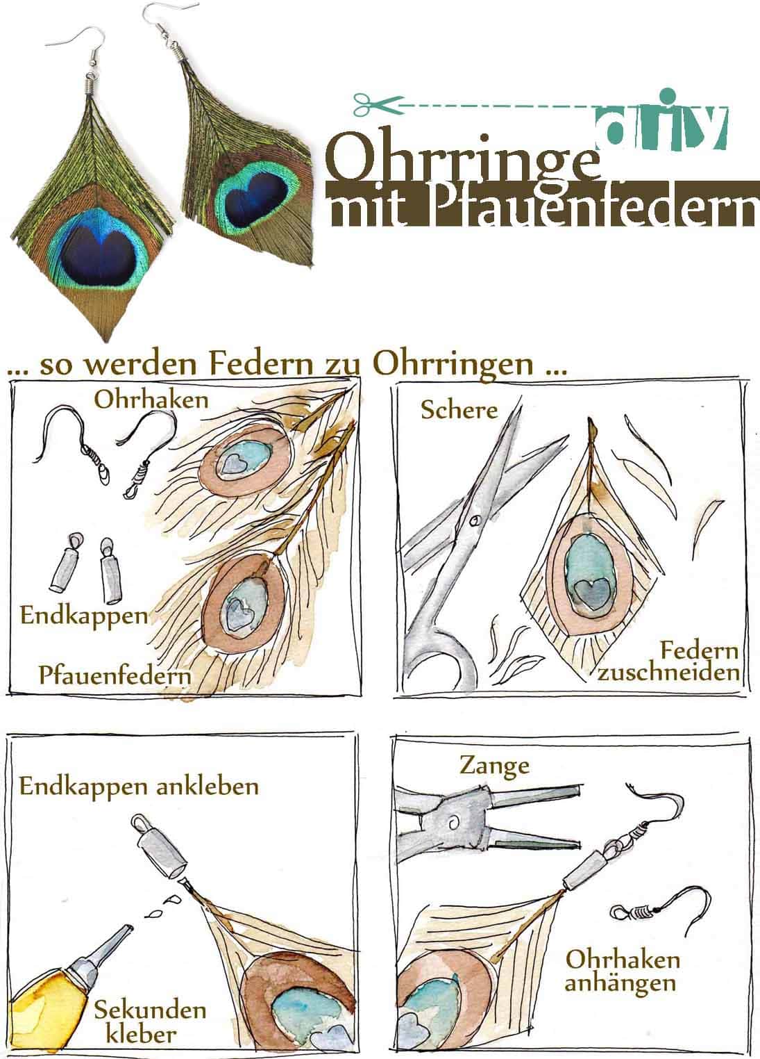 Ohrringe mit Pfauenfedern