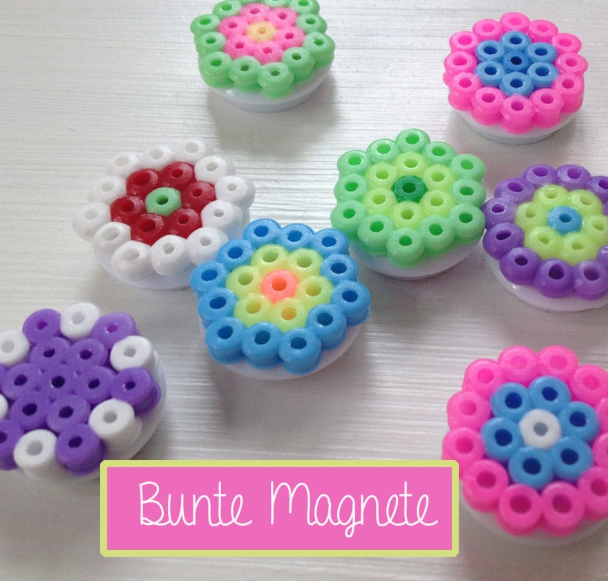 Farbenfrohe Magnete aus Bügelperlen