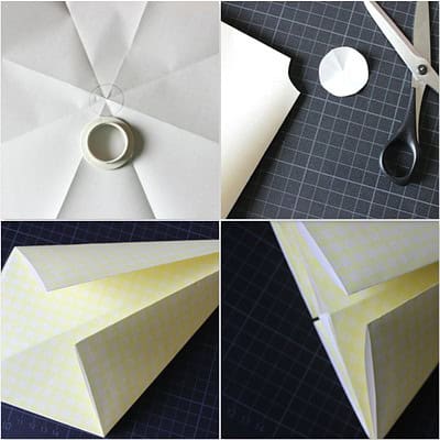 Schritt-für-Schritt-Anleitung zum Falten eines Origami-Sterns für eine Lampenverzierung, inklusive Papier, Schere und Schneidwerkzeug, für DIY-Deko.
