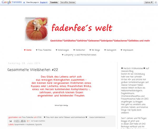 fadenfee´s welt – Gestricktes, Gehäkeltes, Genähtes, Gehörtes, Gelesenes, Geknispstes, Geliebtes und mehr