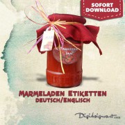Marmeladenglas Etiketten mit Anhänger und Deckelaufkleber