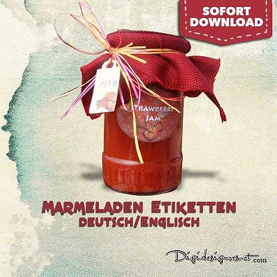 Marmeladenglas Etiketten mit Anhänger und Deckelaufkleber