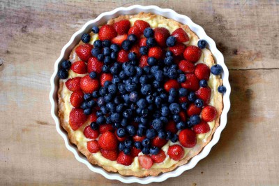 Schnelle Erdbeertarte mit Vanillepudding