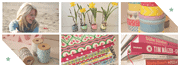 Bunte handgemachte Bastelarbeiten, Blumen in Gläsern, Stoffbänder, Wolle und Nähzubehör, ideal für DIY-Projekte und kreative Handarbeit bei Handmade Kultur.