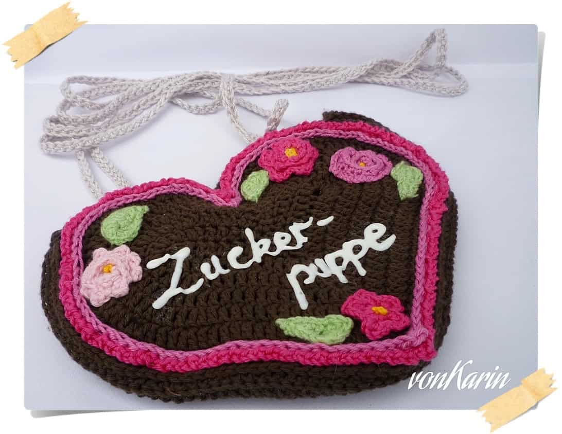 Gehäkelte Lebkuchenherz-Tasche für’s Dirndl