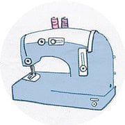 Illustration einer Nähmaschine, die für Handarbeit, Basteln und DIY-Projekte verwendet wird, ideal für kreative Handwerkskunst und Textilgestaltung.