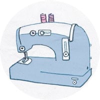 Illustration einer Nähmaschine, die für Handarbeit, Basteln und DIY-Projekte verwendet wird, ideal für kreative Handwerkskunst und Textilgestaltung.
