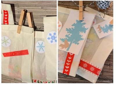 Adventskalender mit Tüten, Klebeband und Wäscheklammern + Freebie