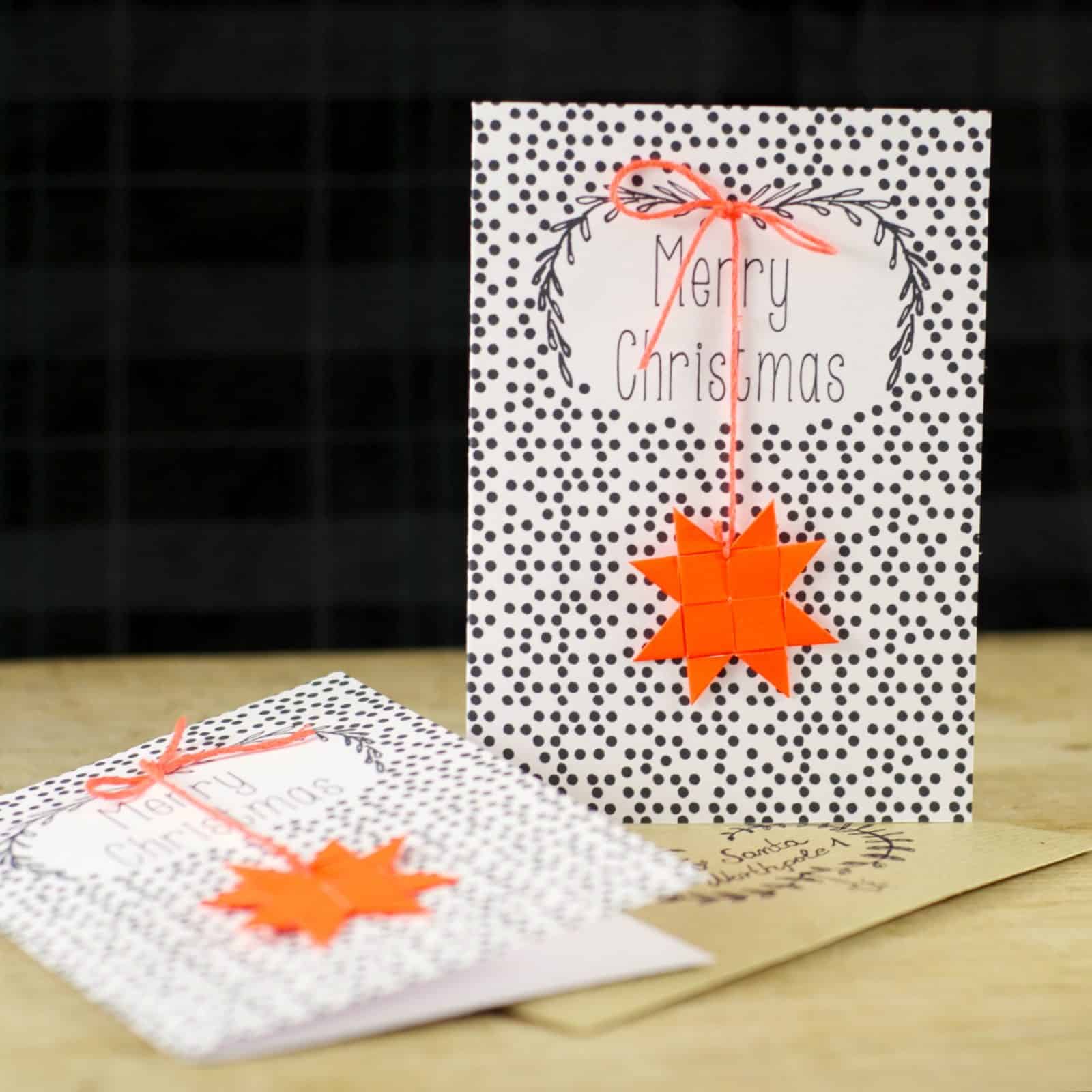 Weihnachtskarten Freebie mit Fröbelstern zum Selberbasteln