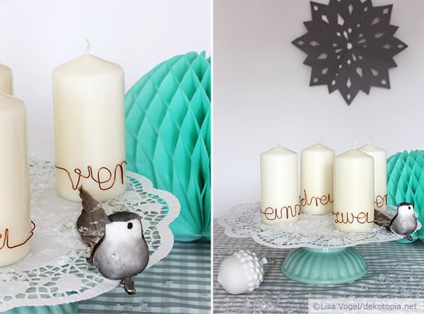 Adventskranz mit Zahlen aus Kupferdraht