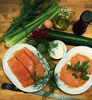 Fünf Gänge Silvester: 2. Lachsfrikadellen auf Gurkennudeln