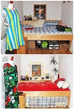 Gehäkelte Tischdecke als Vorhang