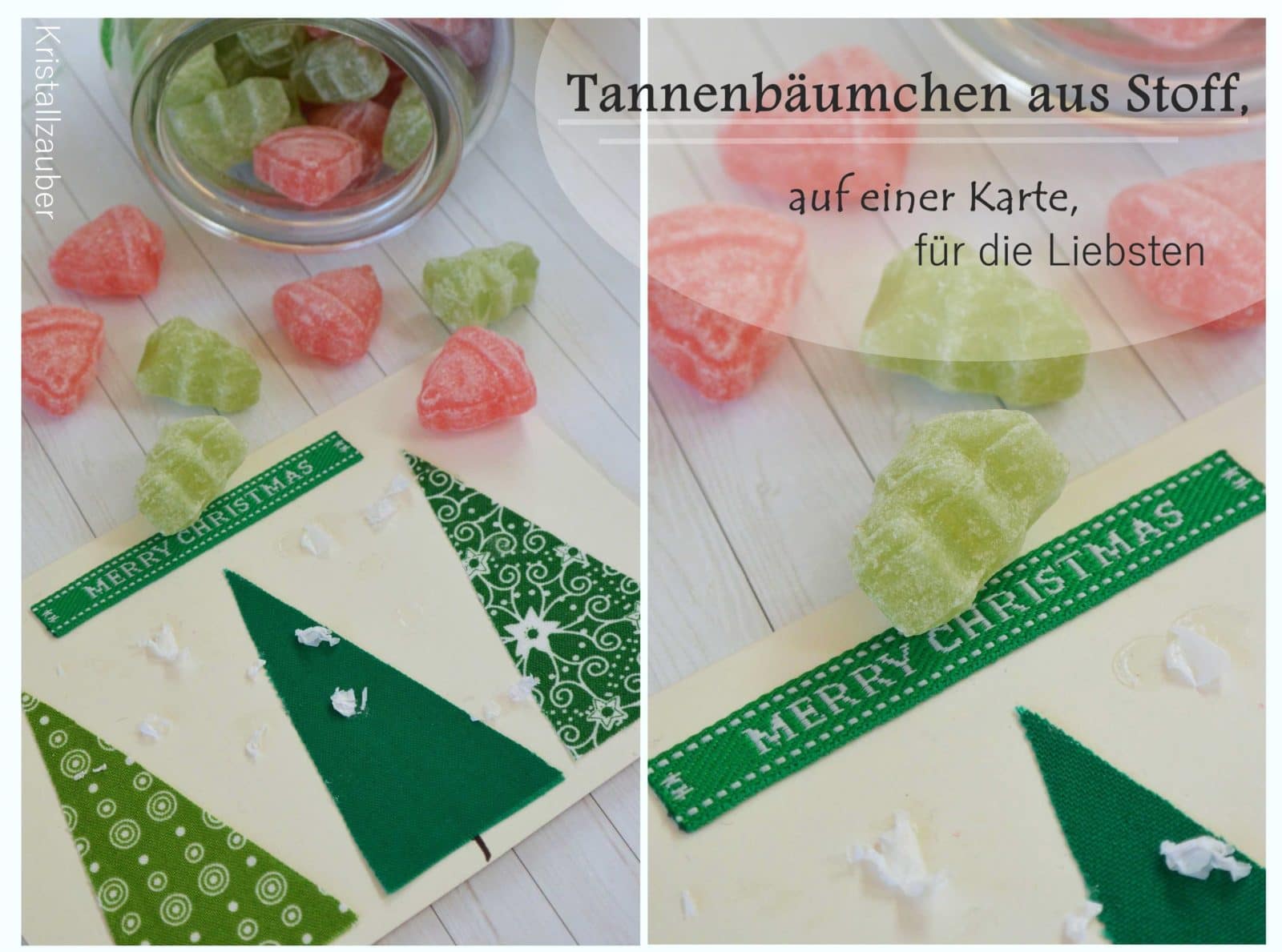 Tannenbäumchen aus Stoff, auf einer Karte, für die Liebsten ♥