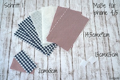 Selbstgemachte Handyhülle aus Männerhemden in verschiedenen Stoffmustern, passend für iPhone 4/5, Maße 14,5x9cm, 15x15cm, kreative Upcycling-Idee.