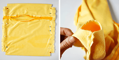 Weiche, gelbe Füllwatte, ideal für Kuscheltiere und DIY-Projekte, zeigt die Textur und Flexibilität des Materials, perfekt für kreative Handarbeiten bei Handmade Kultur.