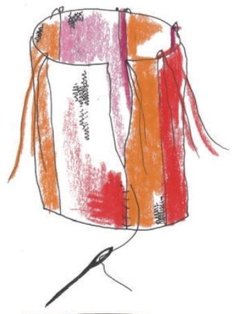 Skizze einer bunten, handgefertigten Mütze mit Stickerei und Fäden, passend zum Thema "Gute Mützenlaune!" bei Handmade Kultur.