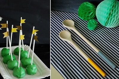 Bunte Partydekorationen mit grünen Cake Pops und Flaggen, sowie nachhaltige Küchenutensilien aus Holz, ideal für kreative Feierideen bei Handmade Kultur.