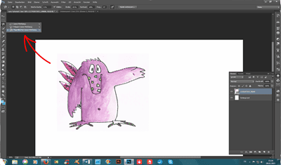 Kreatives handgezeichnetes Monster in Aquarelltechnik, geeignet für Printables und Cliparts, passend zum Thema DIY und kreative Gestaltung.