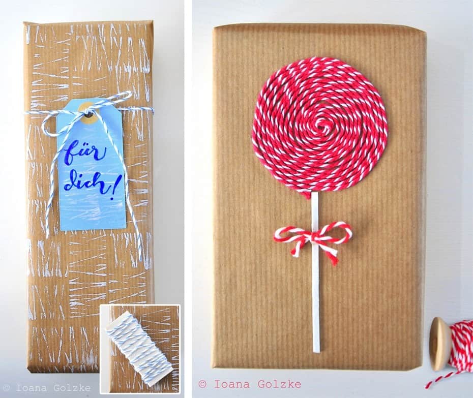 Geschenkverpackungen mit Bäckergarn