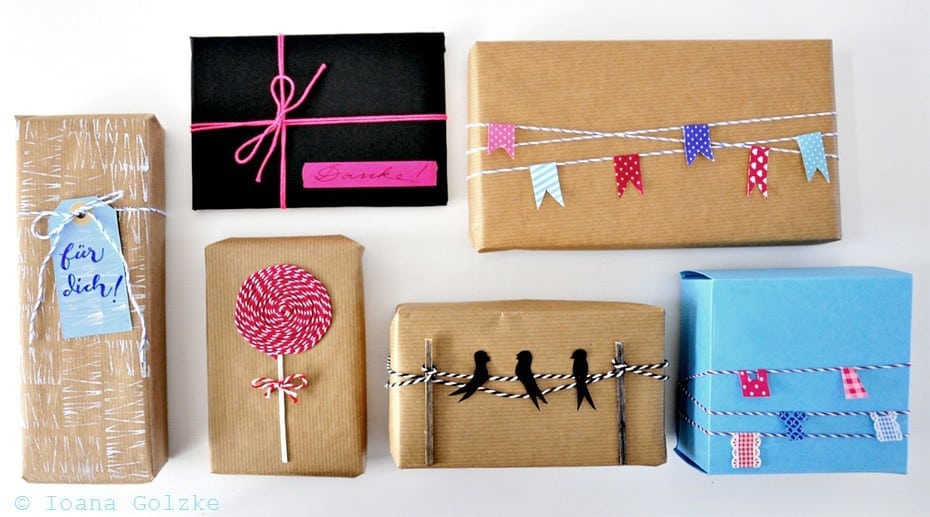 Geschenkverpackungen mit Bäckergarn