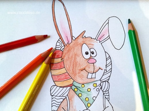 Ausmalvorlage – Osterhase mit Körbchen