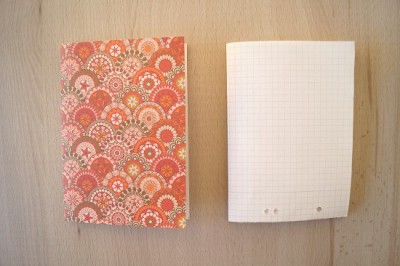 Buntes Notizbuch mit dekorativem Muster und ein leeres Notizbuch mit Karomuster, ideal für kreative Bastelprojekte und Notizen.