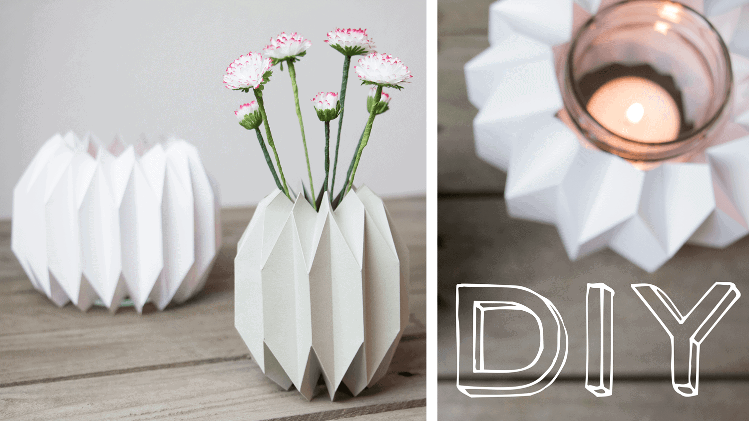 Geometrische Vase & Windlicht im Origami-Design