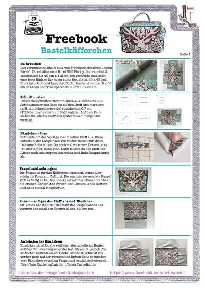 Anleitung für das Nähen eines Kofferchen aus Stoff, inklusive Schnittmuster, Bändchen und Falten. Perfekt für Nähprojekte und kreative Handarbeit.