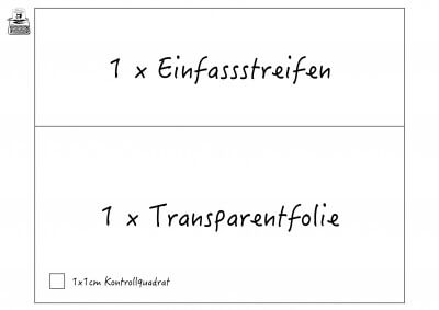 Nähmaterialien für ein kleines Köfferchen, inklusive Einfassstreifen, Transparentfolie und Kontrollquadrate, ideal für Handarbeit und Nähprojekte.
