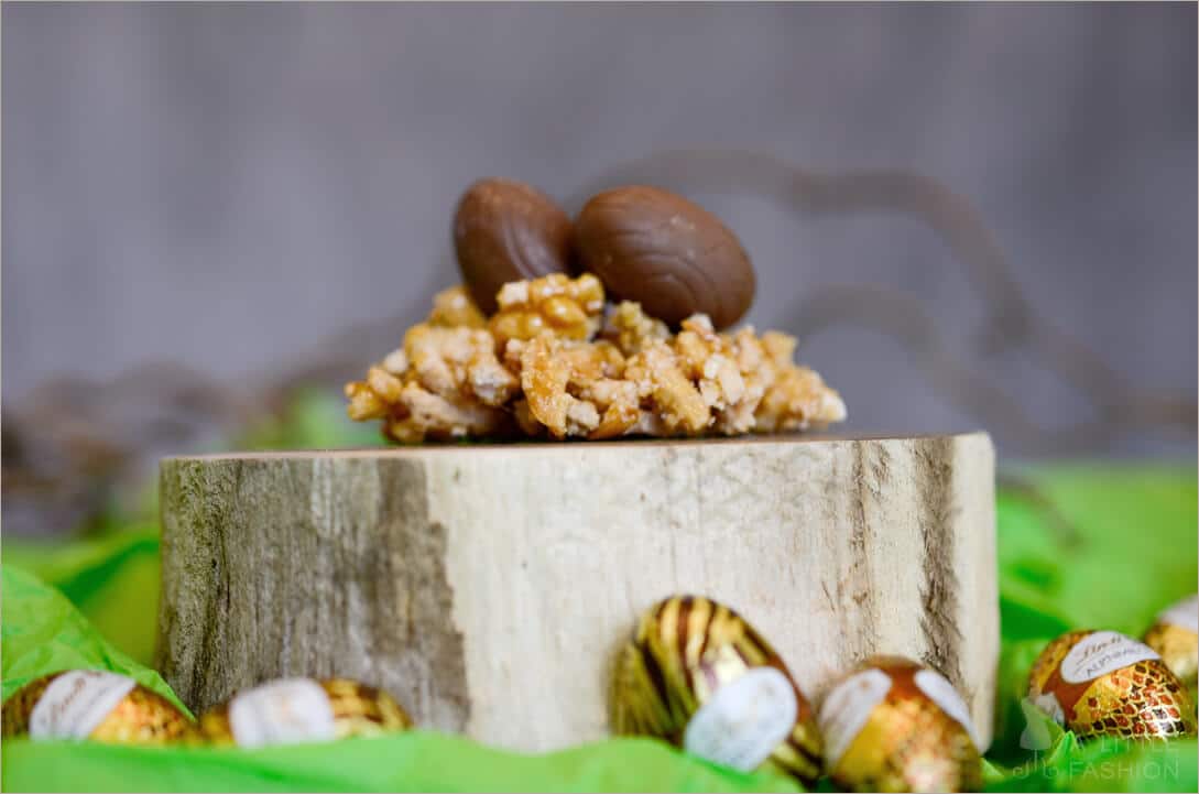 Mandel-Karamell-Osternester mit Vollmilch-Schokoladeneiern