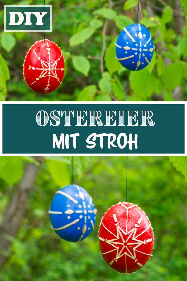 Ostereier mit Strohmustern bekleben